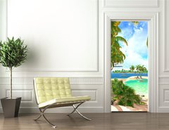 Samolepka na dvee flie 90 x 220  Tropical paradise beach, 90 x 220 cm