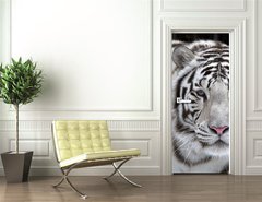 Samolepka na dvee flie 90 x 220  Glance of a passing by white bengal tiger, 90 x 220 cm