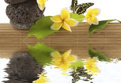 Fototapeta pltno 174 x 120, 51354195 - concept dtente : bambou, galets, papillon, fleurs