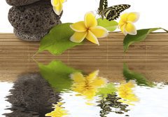 Fototapeta papr 184 x 128, 51354195 - concept dtente : bambou, galets, papillon, fleurs