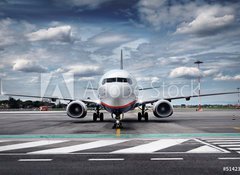 Fototapeta vliesov 100 x 73, 51423285 - Total View Airplane on Airfield with dramatic Sky