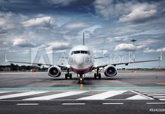 Fototapeta145 x 100  Total View Airplane on Airfield with dramatic Sky, 145 x 100 cm