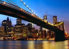 Fototapeta200 x 144  Manhattan panorama with Brooklyn Bridge at sunset in New York, 200 x 144 cm