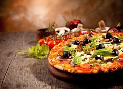 Fototapeta vliesov 200 x 144, 51836484 - Delicious fresh pizza served on wooden table