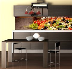 Fototapeta do kuchyn flie 260 x 60, 51836484 - Delicious fresh pizza served on wooden table