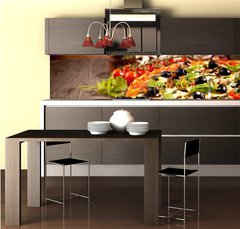 Fototapeta do kuchyn flie 260 x 60, 51836484 - Delicious fresh pizza served on wooden table