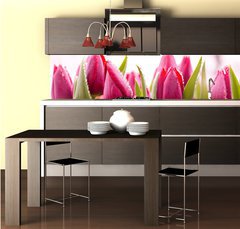 Fototapeta do kuchyn flie 260 x 60, 51930622 - Fresh Tulips with Dew Drops
