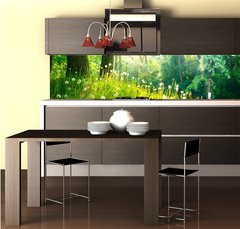 Fototapeta do kuchyn flie 260 x 60  Spring Nature. Beautiful Landscape. Green Grass and Trees, 260 x 60 cm