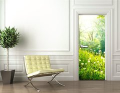 Samolepka na dvee flie 90 x 220  Spring Nature. Beautiful Landscape. Green Grass and Trees, 90 x 220 cm