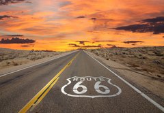 Fototapeta145 x 100  Route 66 Pavement Sign Sunrise Mojave Desert, 145 x 100 cm