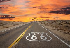 Fototapeta papr 184 x 128, 53081233 - Route 66 Pavement Sign Sunrise Mojave Desert