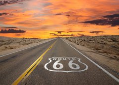 Fototapeta vliesov 200 x 144, 53081233 - Route 66 Pavement Sign Sunrise Mojave Desert - Route 66 Dlaebn znaka Sunrise Mojave Desert