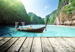 Fototapeta174 x 120  rock of Phi Phi island in Thailand and wooden platform, 174 x 120 cm