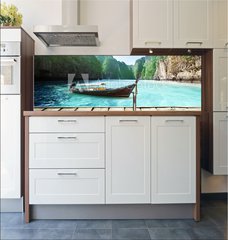 Fototapeta do kuchyn flie 180 x 60  rock of Phi Phi island in Thailand and wooden platform, 180 x 60 cm