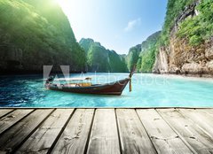 Fototapeta240 x 174  rock of Phi Phi island in Thailand and wooden platform, 240 x 174 cm