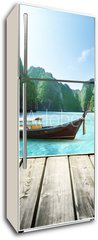 Samolepka na lednici flie 80 x 200  rock of Phi Phi island in Thailand and wooden platform, 80 x 200 cm