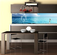 Fototapeta do kuchyn flie 260 x 60  Caribbean sea and wooden platform, 260 x 60 cm