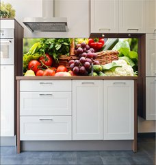 Fototapeta do kuchyn flie 180 x 60  Fresh organic vegetables in wicker basket in the garden, 180 x 60 cm