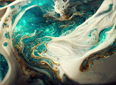 Samolepka flie 100 x 73, 538117667 - Spectacular image of teal and white liquid ink churning together, with a realistic texture and great quality for abstract concept. Digital art 3D illustration.