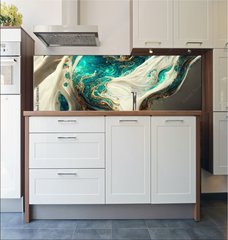Fototapeta do kuchyn flie 180 x 60, 538117667 - Spectacular image of teal and white liquid ink churning together, with a realistic texture and great quality for abstract concept. Digital art 3D illustration.