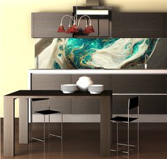 Fototapeta do kuchyně fólie 260 x 60, 538117667 - Spectacular image of teal and white liquid ink churning together, with a realistic texture and great quality for abstract concept. Digital art 3D illustration.