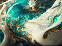 Fototapeta pltno 330 x 244, 538117667 - Spectacular image of teal and white liquid ink churning together, with a realistic texture and great quality for abstract concept. Digital art 3D illustration.