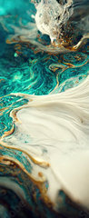 Samolepka na dvee flie 90 x 220, 538117667 - Spectacular image of teal and white liquid ink churning together, with a realistic texture and great quality for abstract concept. Digital art 3D illustration.