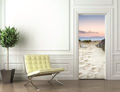 Samolepka na dvee flie 90 x 220  Grassy sand dunes landscape at sunrise, 90 x 220 cm