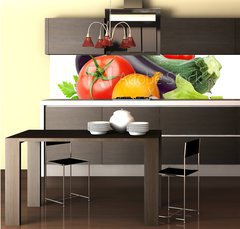 Fototapeta do kuchyn flie 260 x 60  Fresh vegetables isolated on white, 260 x 60 cm
