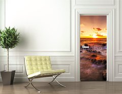 Samolepka na dvee flie 90 x 220  Tropical beach at sunset., 90 x 220 cm