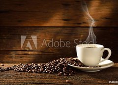 Fototapeta pltno 160 x 116, 54604060 - Coffee cup and coffee beans on old wooden background