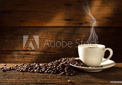 Fototapeta papr 184 x 128, 54604060 - Coffee cup and coffee beans on old wooden background