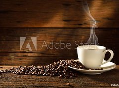 Samolepka flie 270 x 200, 54604060 - Coffee cup and coffee beans on old wooden background