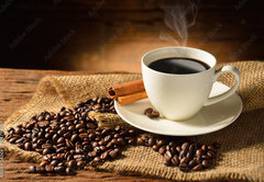 Fototapeta vliesov 145 x 100, 54792781 - Coffee cup and coffee beans on old wooden background