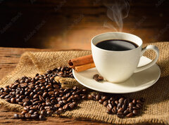 Fototapeta vliesov 270 x 200, 54792781 - Coffee cup and coffee beans on old wooden background