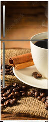 Samolepka na lednici fólie 80 x 200, 54792781 - Coffee cup and coffee beans on old wooden background