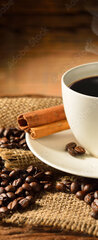 Samolepka na dveře fólie 90 x 220, 54792781 - Coffee cup and coffee beans on old wooden background