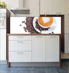 Fototapeta do kuchyn flie 180 x 60, 54856879 - A cup of cafe latte and coffee beans on white