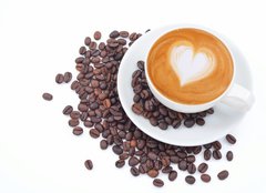 Fototapeta pltno 240 x 174, 54856879 - A cup of cafe latte and coffee beans on white - lek kvy latte a kvovch bob na blm