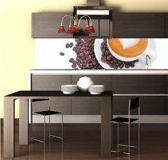 Fototapeta do kuchyn flie 260 x 60, 54856879 - A cup of cafe latte and coffee beans on white