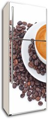 Samolepka na lednici flie 80 x 200, 54856879 - A cup of cafe latte and coffee beans on white