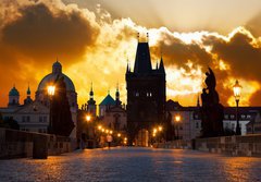 Fototapeta184 x 128  sunrise over Prague  look from Charles (Karluv) bridge, 184 x 128 cm