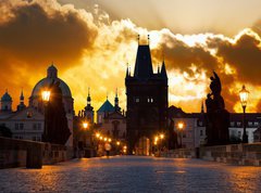 Samolepka flie 270 x 200  sunrise over Prague  look from Charles (Karluv) bridge, 270 x 200 cm