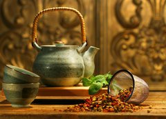 Samolepka flie 200 x 144, 5535298 - Asian herb tea on an old rustic table