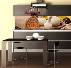 Fototapeta do kuchyn flie 260 x 60, 55741777 - Massage background with rolled towel, spa balls and candlelight
