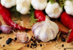 Fototapeta vliesov 145 x 100, 55800520 - Garlic and spices - esnek a koen