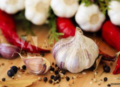 Fototapeta pltno 240 x 174, 55800520 - Garlic and spices - esnek a koen