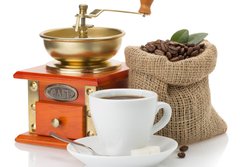 Fototapeta papr 184 x 128, 55881191 - cup of coffee and beans on white