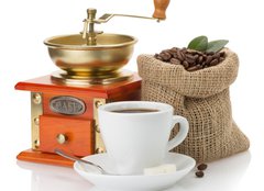 Fototapeta254 x 184  cup of coffee and beans on white, 254 x 184 cm