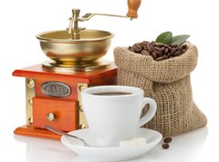 Samolepka flie 270 x 200, 55881191 - cup of coffee and beans on white